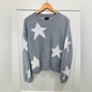 Cliche Star Teddy Wool Blend Sweater – Light Blue Gray, Medium, Cozy Crewneck 🤍